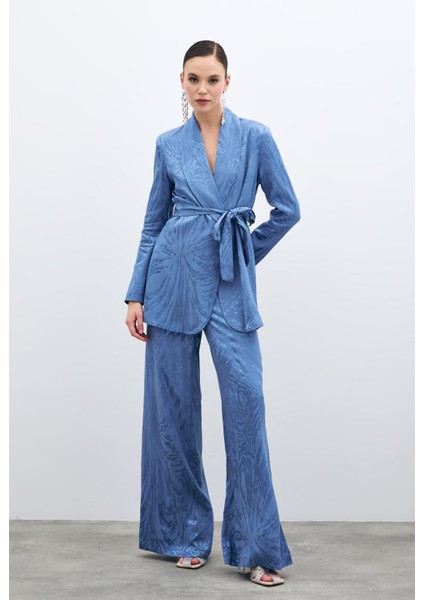 Yüksek Bel Desenli Pantolon - Indigo fırsatları