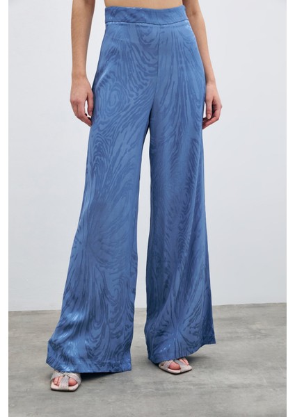 Yüksek Bel Desenli Pantolon - Indigo indirimleri