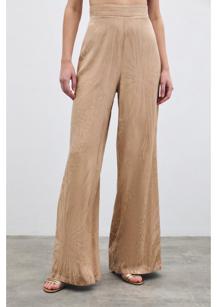 Yüksek Bel Desenli Pantolon - Vizon fırsatları