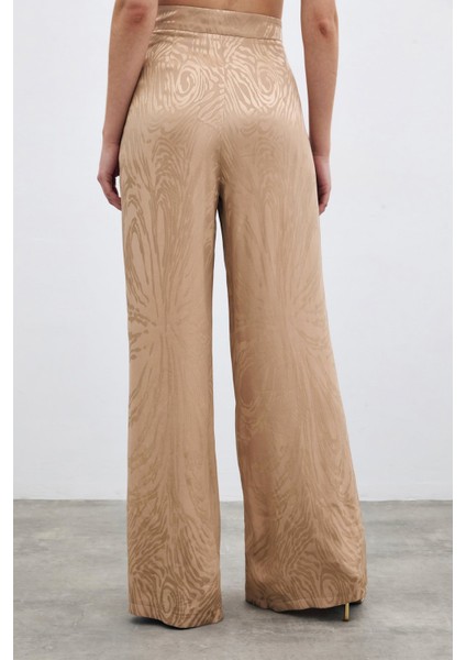 Yüksek Bel Desenli Pantolon - Vizon indirimleri