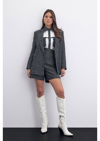 Düğme Detay Tüvit Şort - Sax Mavi modelleri