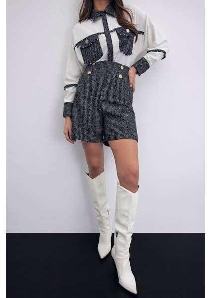 Düğme Detay Tüvit Şort - Sax Mavi indirimleri