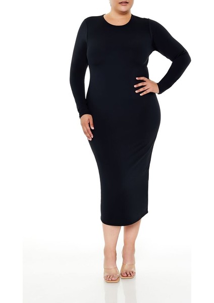 Plus Size Şekillendiren Midi Elbise