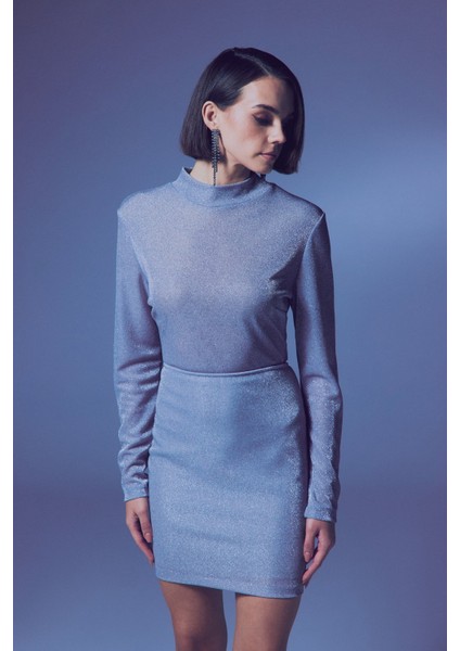 Dik Yaka Simli Bodysuit - Gümüş fiyatları