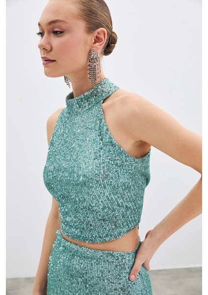 Kolsuz Payetli Bluz - Mint fiyatları