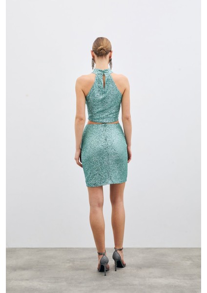 Kolsuz Payetli Bluz - Mint indirimleri