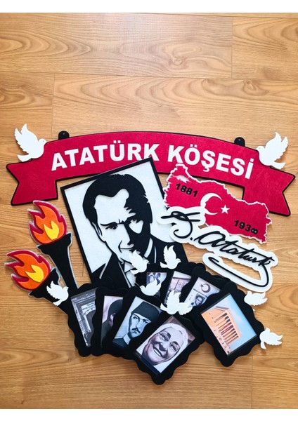 Meşaleli, Imzalı ve Resimli Atatürk Köşesi Panosu Keçe