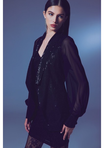 Şifon Kollu Payet Ceket - Siyah fiyatları