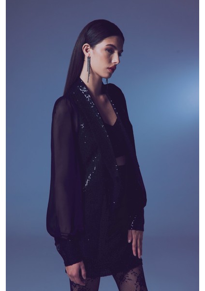 Şifon Kollu Payet Ceket - Siyah modelleri