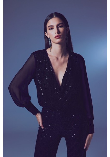 Şifon Kol Bodysuit Bluz - Siyah fiyatları