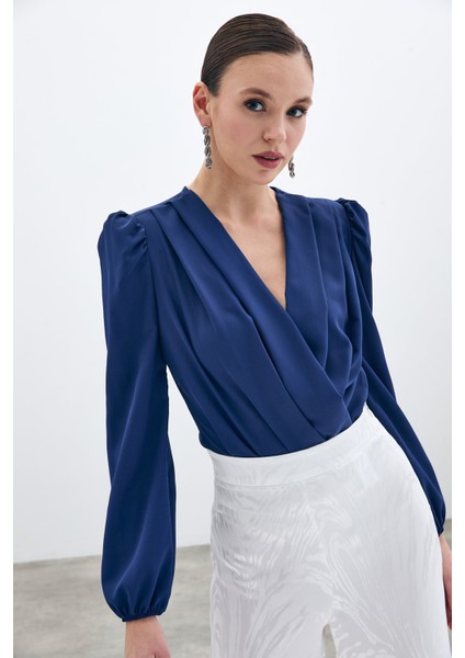 Kruvaze Vatkalı Bodysuit - Lacivert fiyatları