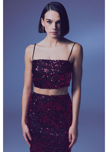 Ip Askılı Payet Crop - Bordo