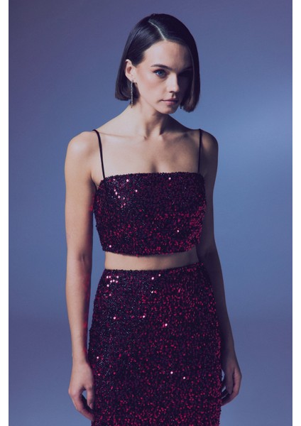 Ip Askılı Payet Crop - Bordo modelleri