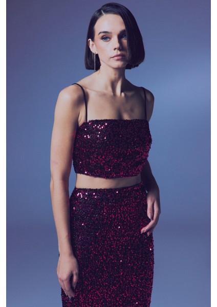 Ip Askılı Payet Crop - Bordo fırsatları