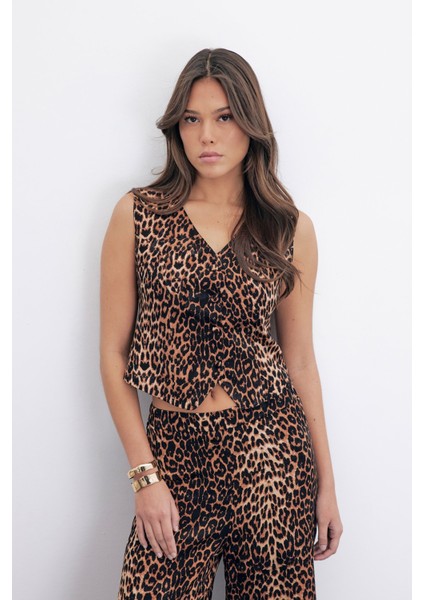 Kısa Leopar Yelek - Siyah