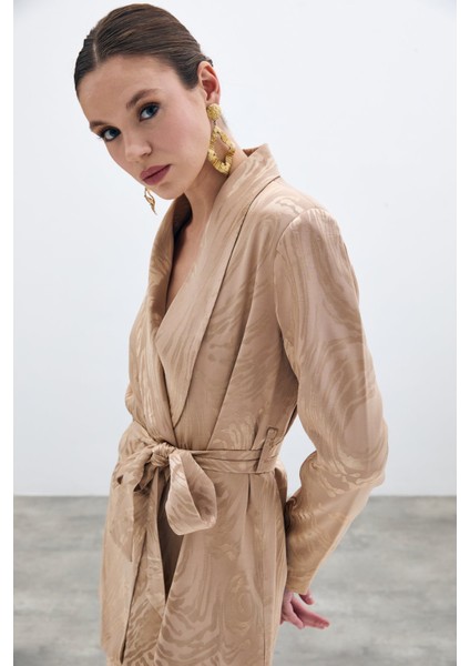 Kuşaklı Uzun Ceket - Vizon modelleri