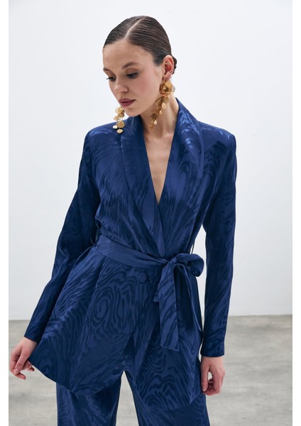 Kuşaklı Uzun Ceket - Lacivert modelleri