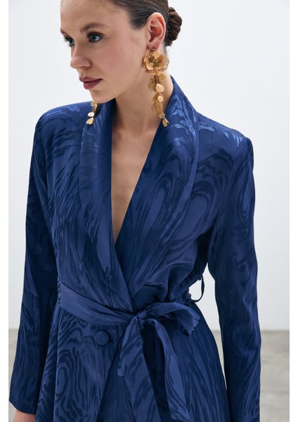 Kuşaklı Uzun Ceket - Lacivert fırsatları