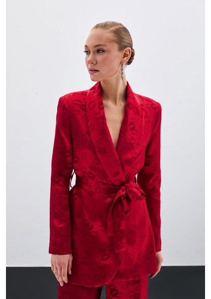 Şal Yaka Kuşaklı Ceket - Kırmızı modelleri