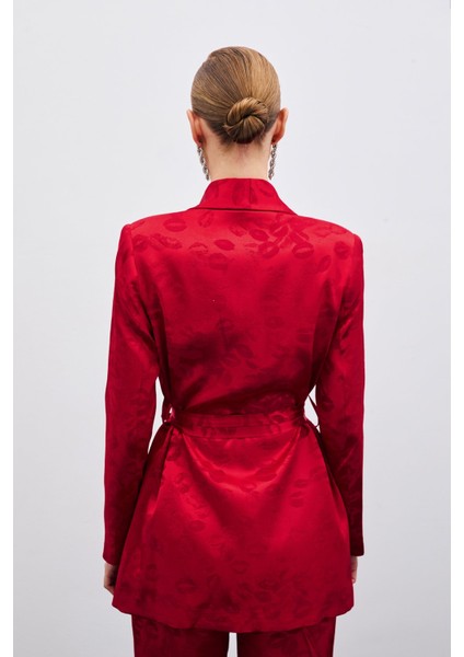 Şal Yaka Kuşaklı Ceket - Kırmızı indirimleri