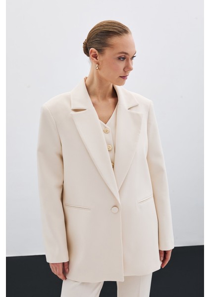 Ön Tek Düğmeli Uzun Ceket - Bej