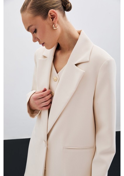 Ön Tek Düğmeli Uzun Ceket - Bej fırsatları