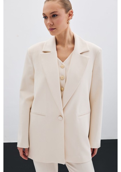 Ön Tek Düğmeli Uzun Ceket - Bej indirimleri