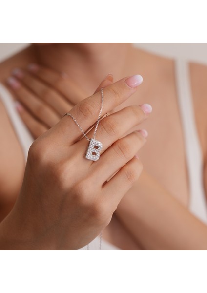 925 Ayar Radyum Kaplama Harfli B Harfi Gümüş Kolye fiyatları