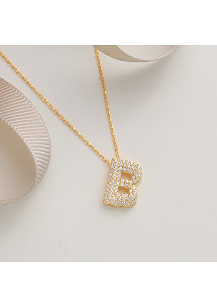 925 Ayar Radyum Kaplama Harfli B Harfi Gümüş Kolye modelleri