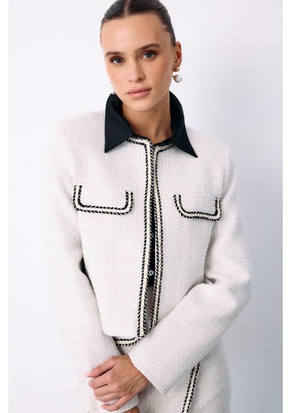 Bisiklet Yaka Kısa Ceket - Taş