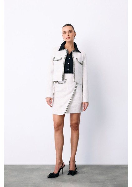 Bisiklet Yaka Kısa Ceket - Taş modelleri