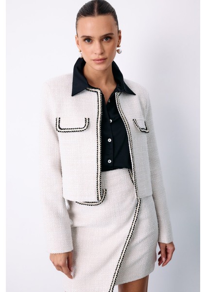 Bisiklet Yaka Kısa Ceket - Taş fırsatları