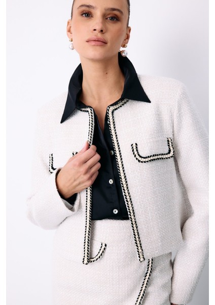 Bisiklet Yaka Kısa Ceket - Taş indirimleri