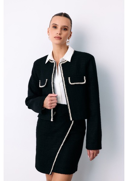 Bisiklet Yaka Kısa Ceket - Siyah modelleri