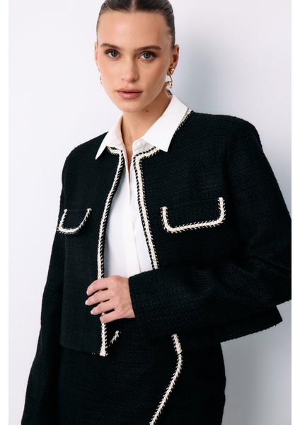 Bisiklet Yaka Kısa Ceket - Siyah fırsatları