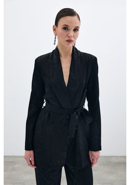 Kuşaklı Uzun Ceket - Siyah