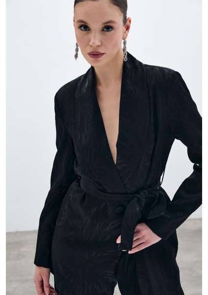 Kuşaklı Uzun Ceket - Siyah indirimleri