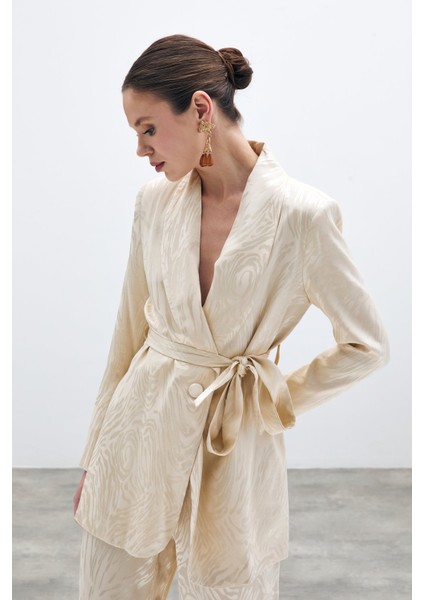 Kuşaklı Uzun Ceket - Taş