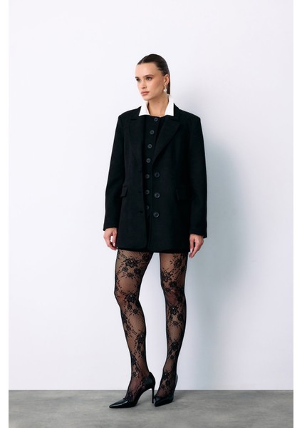 Düğmeli Süet Ceket - Siyah