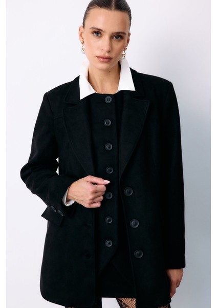 Düğmeli Süet Ceket - Siyah fırsatları