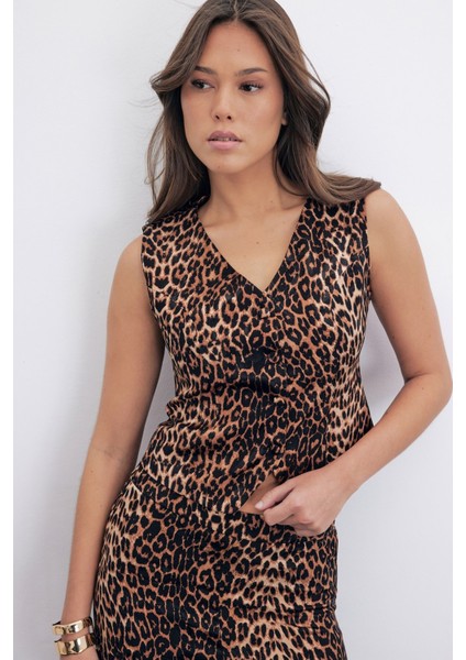 Kısa Leopar Yelek - Siyah