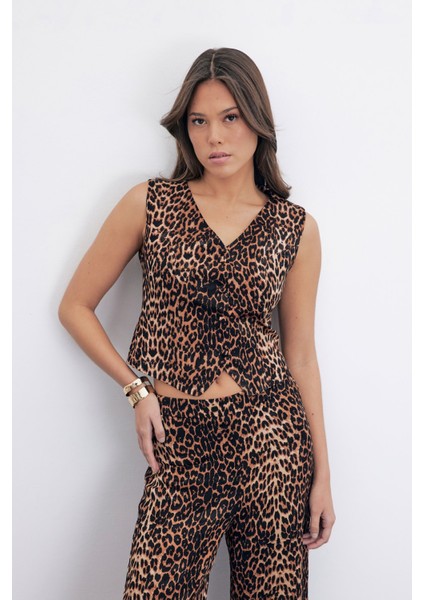 Kısa Leopar Yelek - Siyah