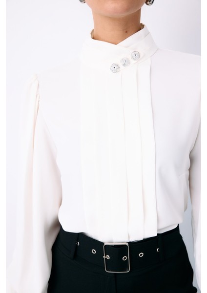 Nervür Detaylı Bluz - Ekru fırsatları