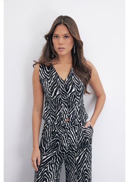 Zebra Desen Kısa Yelek - Siyah modelleri