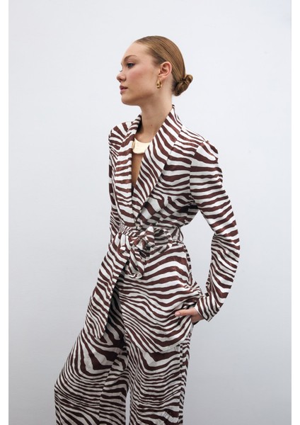 Kuşaklı Zebra Ceket - Kahve fiyatları