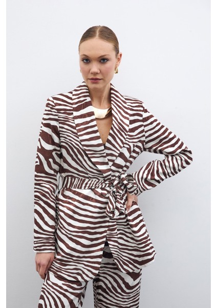Kuşaklı Zebra Ceket - Kahve fırsatları
