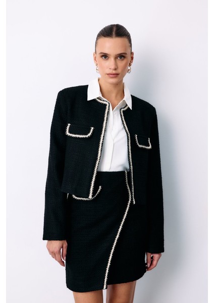 Bisiklet Yaka Kısa Ceket - Siyah