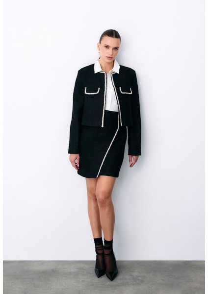 Bisiklet Yaka Kısa Ceket - Siyah fiyatları