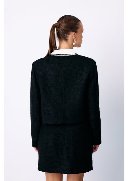 Bisiklet Yaka Kısa Ceket - Siyah indirimleri