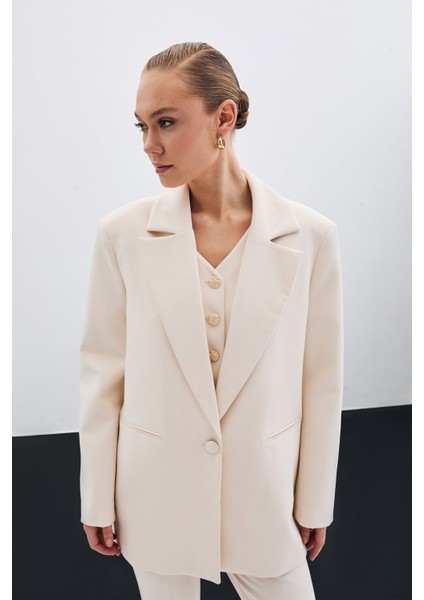 Ön Tek Düğmeli Uzun Ceket - Bej modelleri